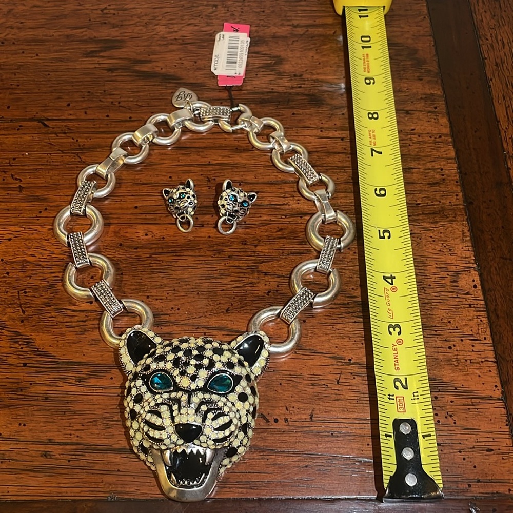 Snow Leopard Betsey Johnson Statement Necklace and Earring Set - Picture 7 of 11